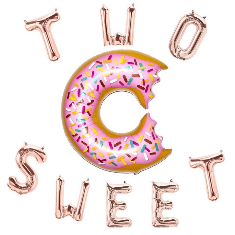 DELIGHTBOX Rose&Wood 16" Two Sweet Balloons Donut, Birthday Decor 2nd Birthday Party,Baby Birthday Party, 2nd Birthday Sweet Balloon Letters - Image 1